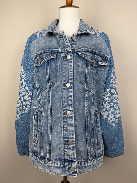 Avec Les Filles Jackets & Blazers - Avec Les Filles Patchwork Blue Denim Jacket with Quilted Sleeves